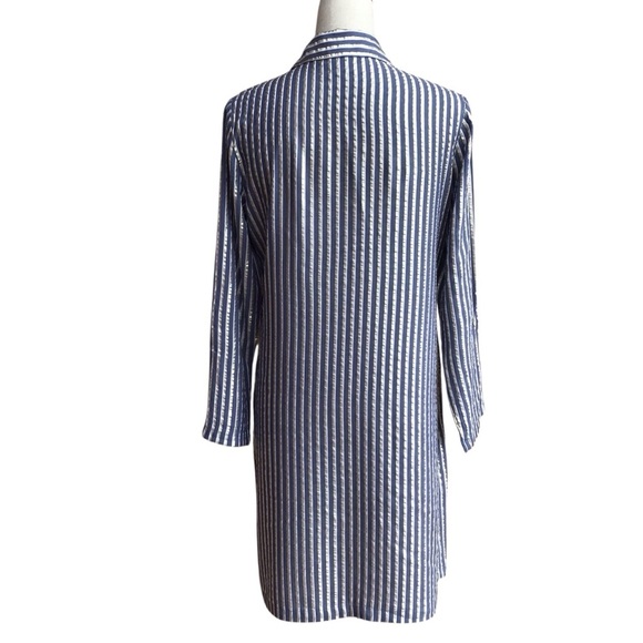 Anne Klein Metallic Striped Zippered Long Sleeve Shirt Dress Size 4 - Picture 5 of 11